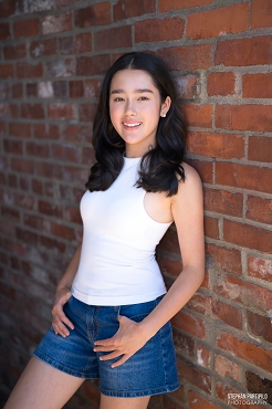 Kasandra x White Sleeveless Top Denim Blue Shorts Urban Street Location